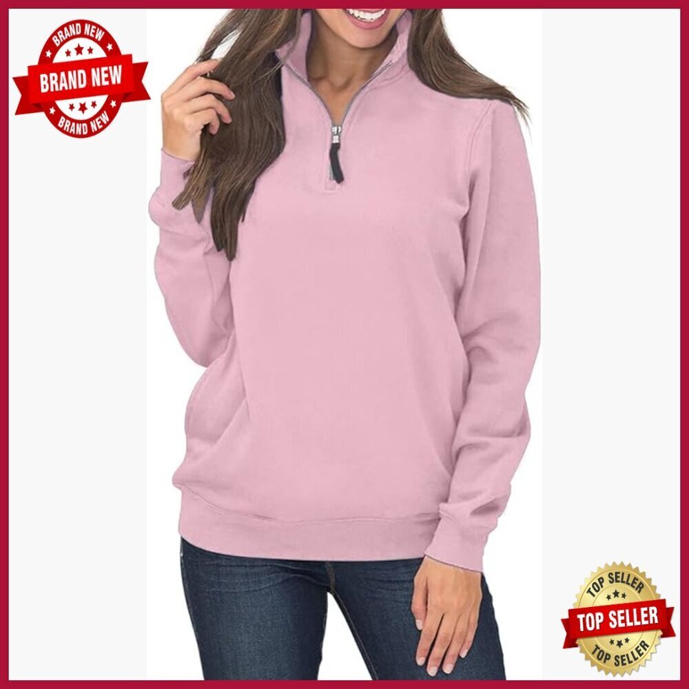 Warm High Neck 1/4 Zip Pullover Sweatshirt with Pockets, Loose Fit